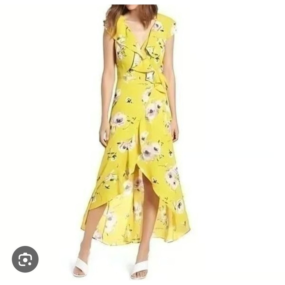 Leith Yellow Floral Ruffle Wrap High Low Maxi Dress‎ Sleeveless Small